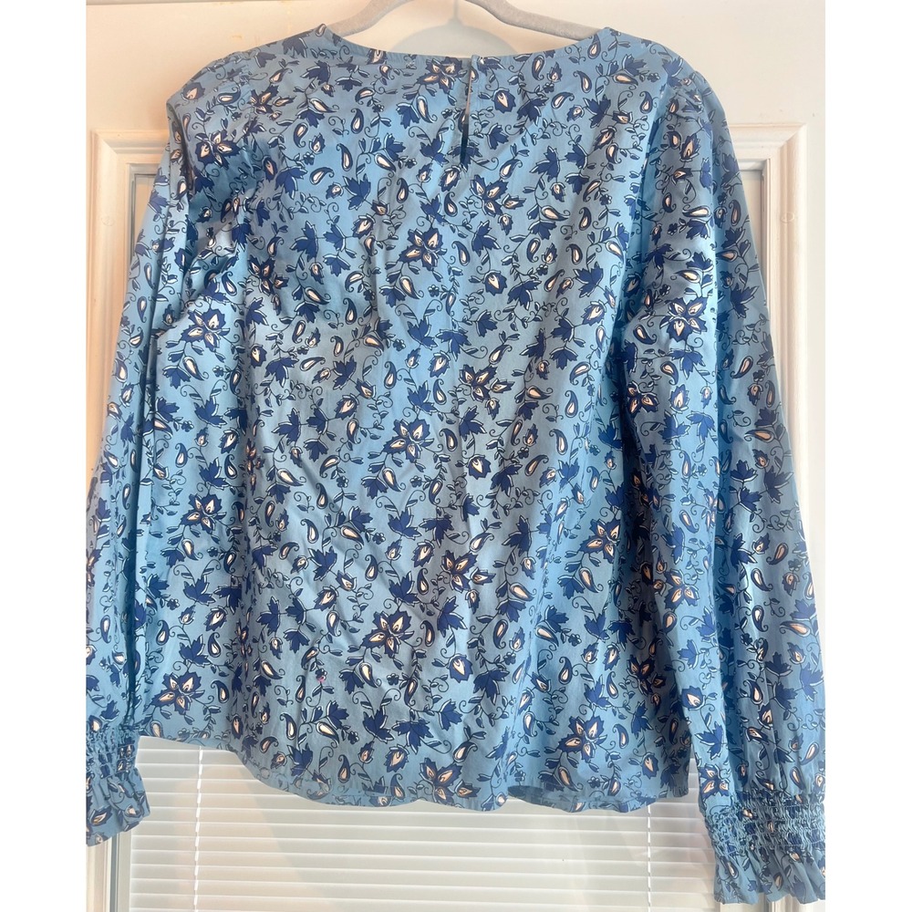 J. Crew Blue Floral Long-Sleeve Printed Poplin Blouse Women's Size Medium - Picture 2 of 7